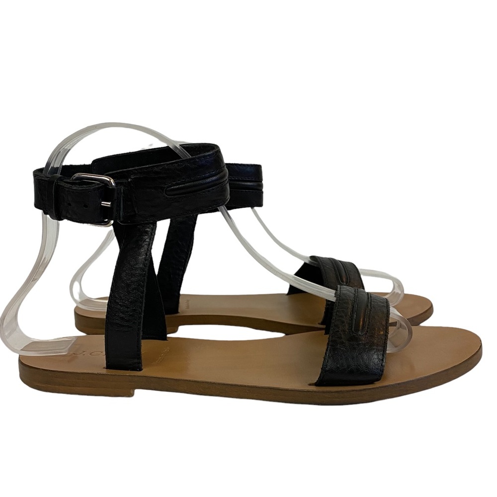 J. Crew Black Leather Ankle Strap Flat Sandals Size 8
